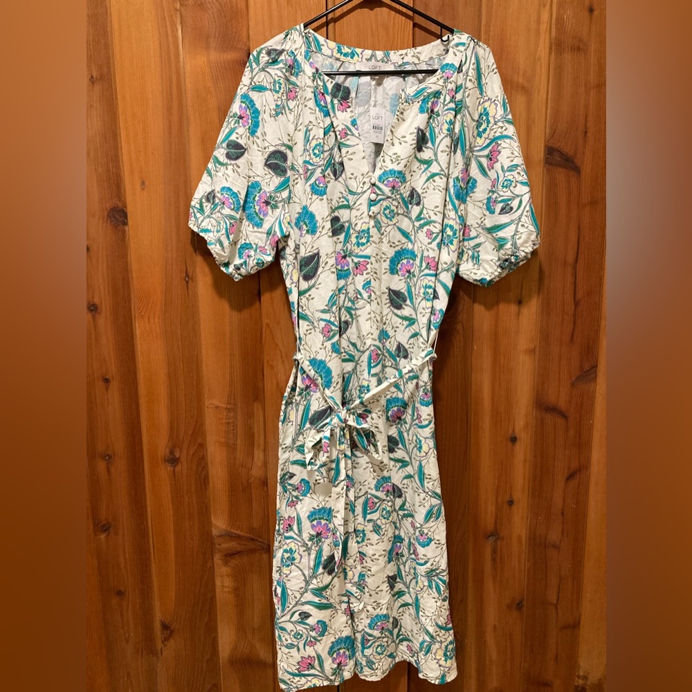 NWT Size XXL LOFT Floral V-Neck Midi Dress floral Linen Blend Womens 18